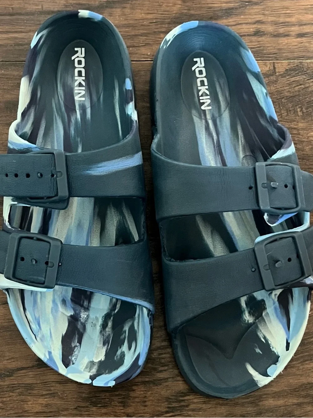 Rockin Men's Navy Blue Double-Buckle Slide Sandals